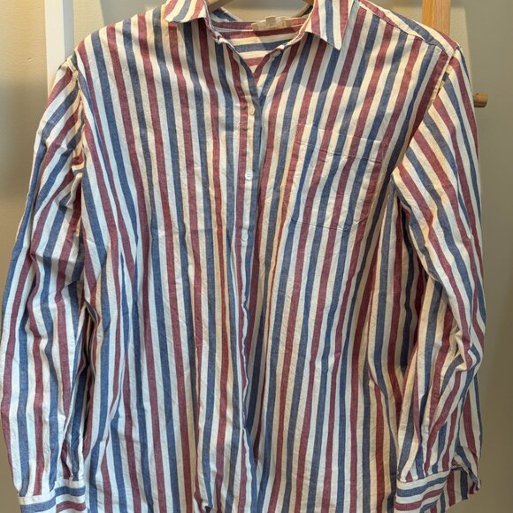 Sezane Max Shirt Blue/Burgundy Ecru Stripe Size L/40 - Picture 7 of 8